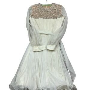 Vintage 1960s Jack Bryan ivory chiffon beaded cocktail dress XS